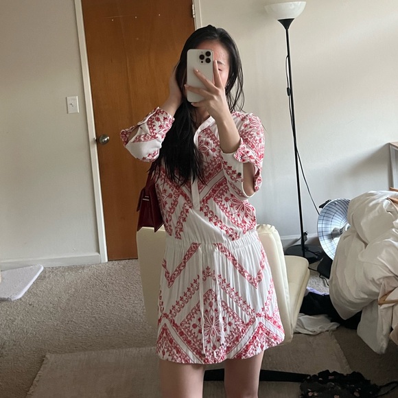 Twelfth Street Cynthia Vincent red and white print 3/4th sleeve dress XS - Picture 1 of 4